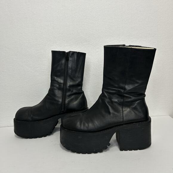 UNIF Shoes - UNIF Parker Chunky Platform Black Leather Boots Sz 10 Dark Academia Goth Grunge